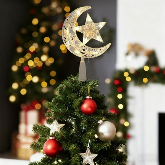 hengsof Glowing Moon & Pentagram Christmas Tree Topper Decorative Ornament for Tree Apex Home Holiday Displays Perfect for Christmas
