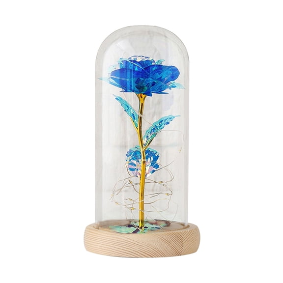 hengsof Golden Foil Flower LED Forever Rose Night Light Unique Women'S Gift for Mother'S Day, Birthday Home Decor Artificial Preserved Rose in Glass Dome with Warm White Lighting