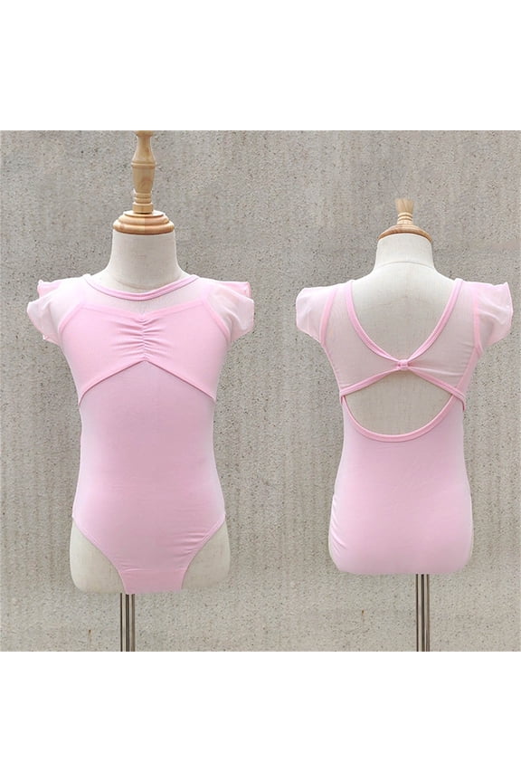 Gymnastics Leotards for Girls Ballet Leotard Toddler girls Bodysuit Short Sleeve Kids Dance Outfits Puff Sleeve Girls Mesh Dance Leotard for Ballet