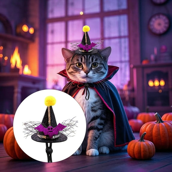 hengsof Halloween Pet Hat Adjustable Witch Hats for Cats Dogs Pet Headwear Black Lace Cosplay Costumes Adjustable Flower Hat for Small and Medium Cats Dogs