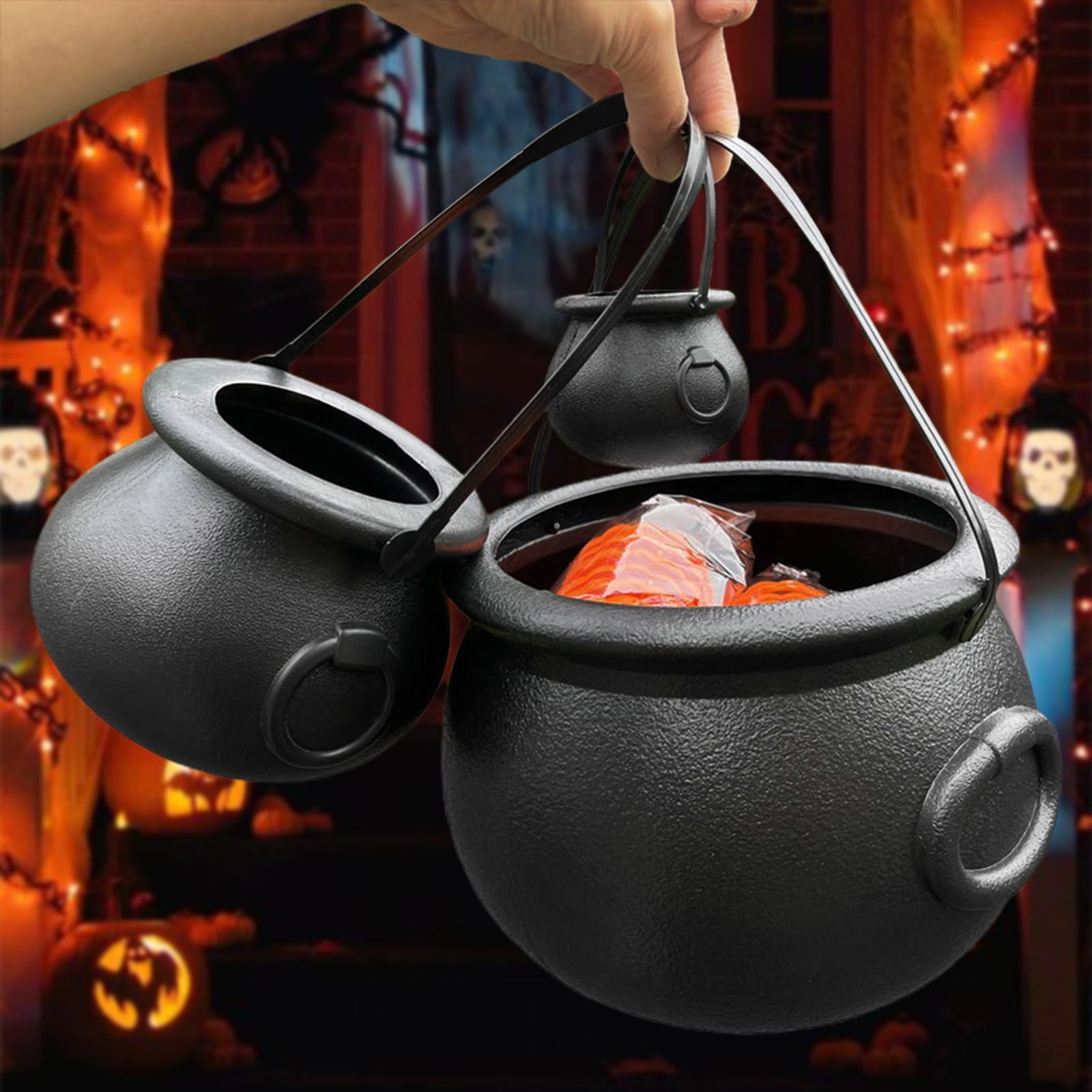 hengsof Halloween Witch Pot Plastic Flame Bucket Black Cauldron ...