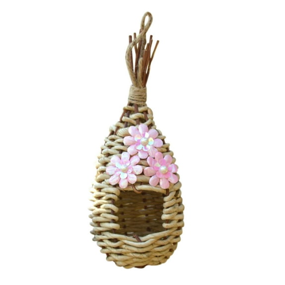 hengsof Hummingbird House, Hand Woven Bird Nest for Outdoors Hanging, Small Grass Bird Houses for Outside, Natural Fiber Bird Hut Roosting Pocket for Finch Canary Chickadee