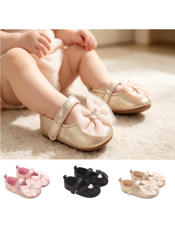 Infant Girls Soft Sole First Walking Shoes with Adorable Bow, Breathable Non Slip Crib Shoes for Babies 0-12 Months, Spring Fall Baby Girl Princess Shoes