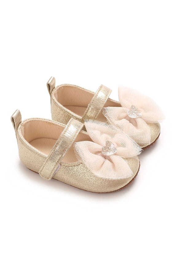 Infant Girls Soft Sole First Walking Shoes with Adorable Bow, Breathable Non Slip Crib Shoes for Babies 0-12 Months, Spring Fall Baby Girl Princess Shoes