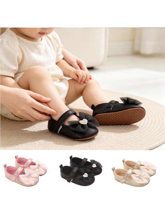 Infant Girls Soft Sole First Walking Shoes with Adorable Bow, Breathable Non Slip Crib Shoes for Babies 0-12 Months, Spring Fall Baby Girl Princess Shoes