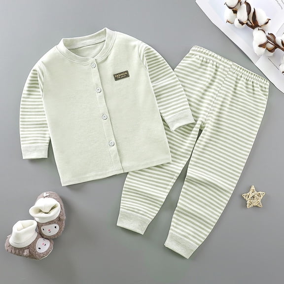 hengsof Infant Toddler Cardigan Set Cotton All Buttons Fashionable Patterned Long Sleeve Set 2PC Cute Baby Set Snug Fit Everyday Set