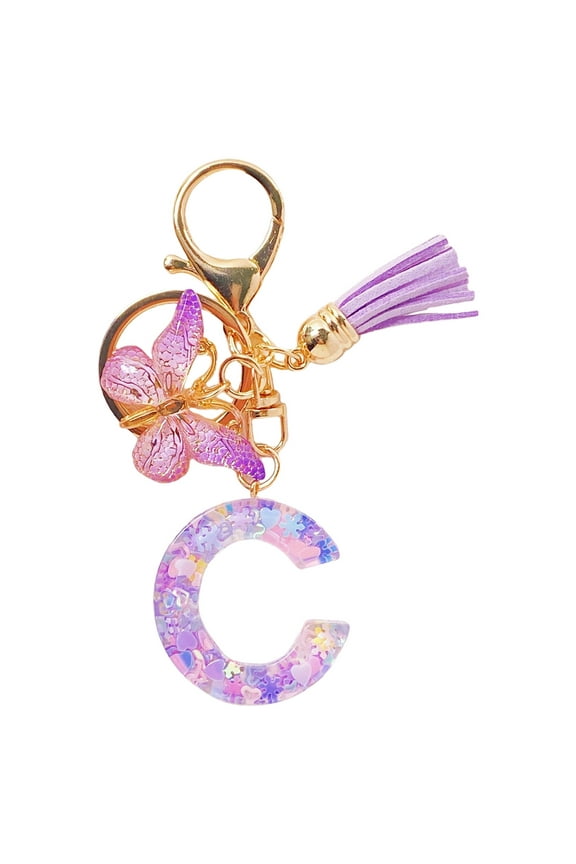 Initial Letter Keychains For Women Tassel Purple Cute Car Keychain For Wallet Backpack Bag Essential Tools for Life