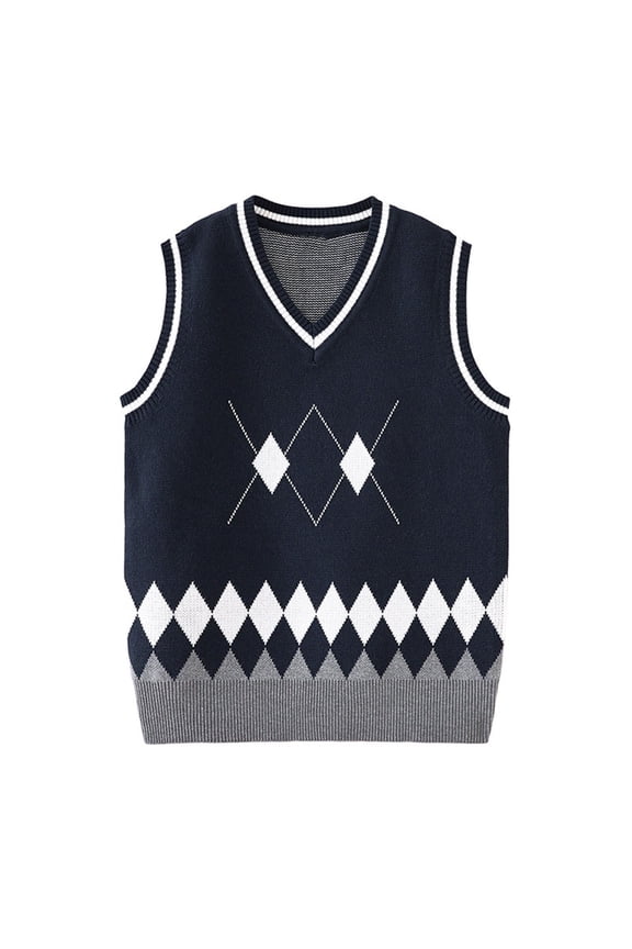 Kid's Sweater Vest,Sleeveless Pattern Preppy Style Knitted Crop Tank Top for Girl