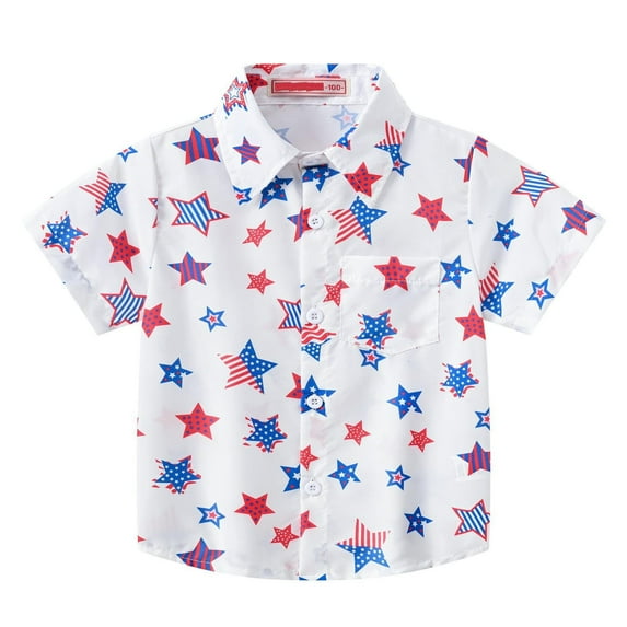 hengsof Kids Boys Bohemian Style Short Sleeve Shirt , Boys Summer Fashion Star Patterned Lapel Casual Comfortable Top 1-8 Years