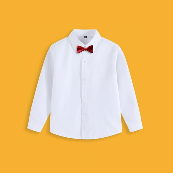 hengsof Kids Button Down Dress Shirt Long Sleeve Tie Set