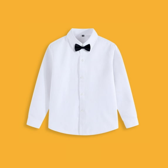 hengsof Kids Button Down Dress Shirt Long Sleeve Tie Set