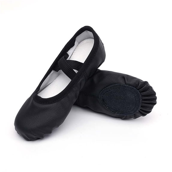 hengsof Kids Classic Leather Look Dance Shoes, Soft Sole Slip On Ballet Slippers for Class, Flexible Gym and Practice Shoes for Children, Simple Design