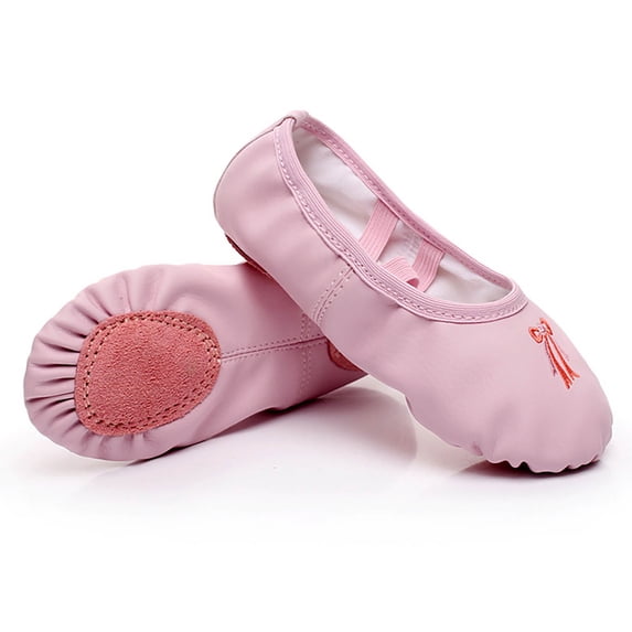 hengsof Kids Classic Leather Look Dance Shoes, Soft Sole Slip On Ballet Slippers for Class, Flexible Gym and Practice Shoes for Children, Simple Design