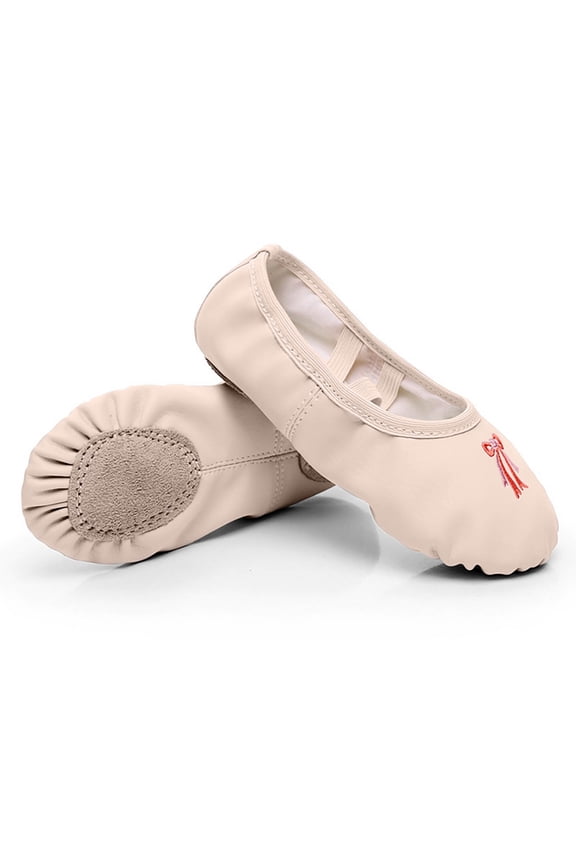 Kids Classic Leather Look Dance Shoes, Soft Sole Slip On Ballet Slippers for Class, Flexible Gym and Practice Shoes for Children, Simple Design