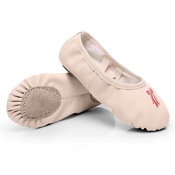 hengsof Kids Classic Leather Look Dance Shoes, Soft Sole Slip On Ballet Slippers for Class, Flexible Gym and Practice Shoes for Children, Simple Design