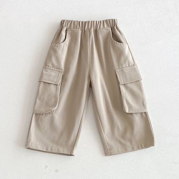 hengsof Kids Durable Everyday Cargo Pants, Solid Color Multiple Pocket Elastic Waist Loose Fit Utility Pants for Toddlers Ages 1 to 8 Years, Play Clothes