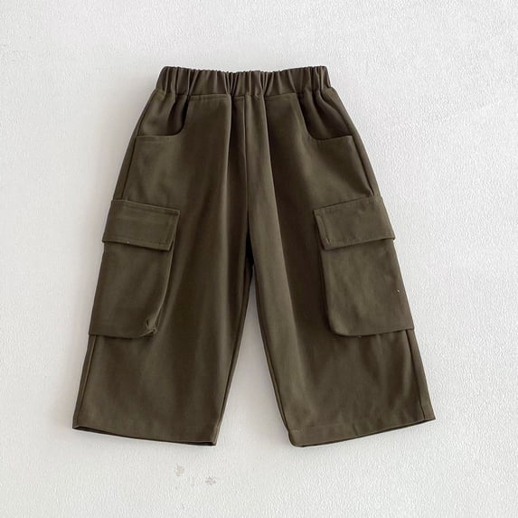 hengsof Kids Durable Everyday Cargo Pants, Solid Color Multiple Pocket Elastic Waist Loose Fit Utility Pants for Toddlers Ages 1 to 8 Years, Play Clothes