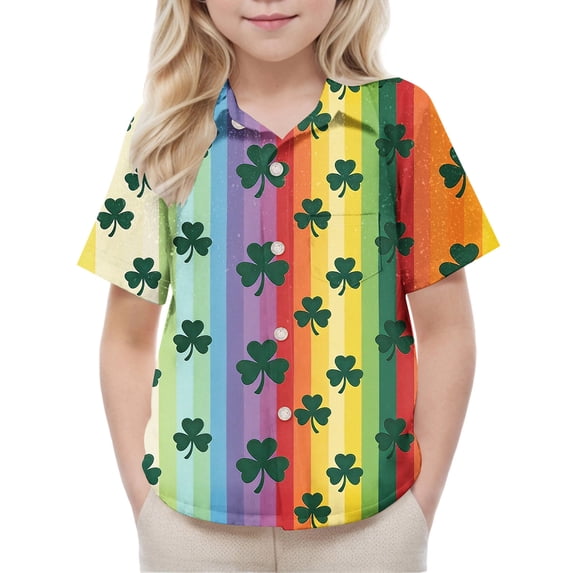 hengsof Kids Fashion Shirt Novelty Print Fun Short Sleeve Lapel Button Down Shirt Kids Hawaiian Style Party Shirt with Pockets Sizes 2-15 Years