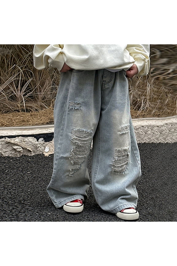 Kids' Fashionable Ripped Jeans, Jogging Style Trousers, Comfortable Casual Summer Pants with Pockets 2-14 Years