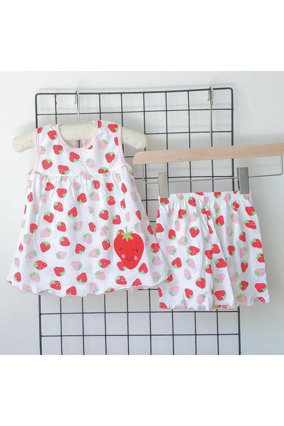 Kids Girl Clothes Strawberry Print Sleeveless Top and Shorts Baby Girl Summer Outfits 2PC Short Set Children's Cute Sweet Set