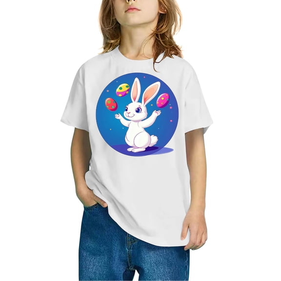hengsof Kids Girls Easter Themed Short Sleeve T-Shirt , Girls Holiday Printed Casual Crew Neck Top, Comfortable Soft Cotton Shirt, Ages 3-10