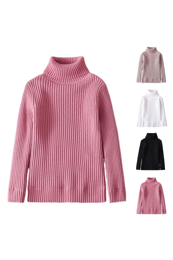 Kids Knit Base Layer Top, Long Sleeve Turtleneck Solid Color Sweatshirt, Boys & Girls Autumn Winter Sweater