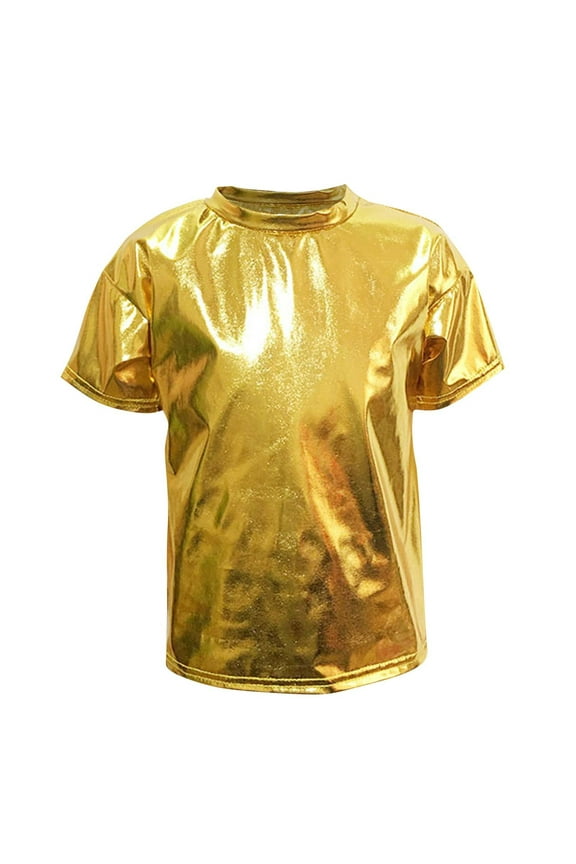 Kids' Shiny Metallic Hip Hop Dance Short Sleeve T-Shirt Loose Short Sleeve T-Shirt Suitable for Performance Costumes Dance Performances