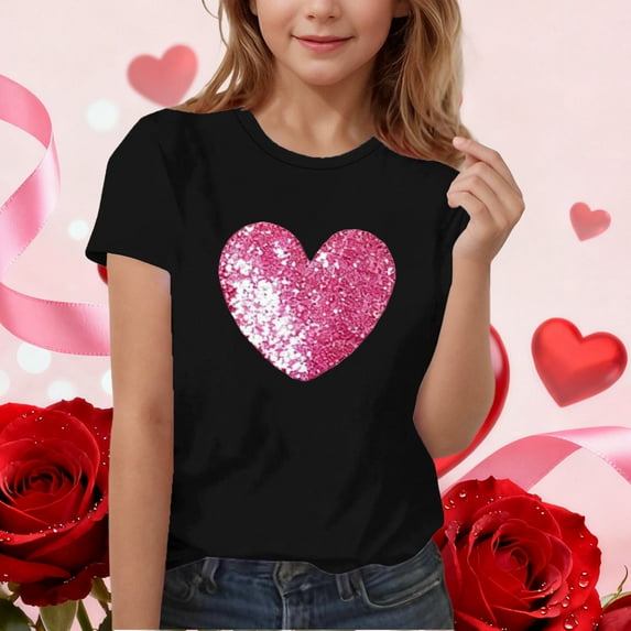 hengsof Kids Short Sleeve T-Shirt Sequined Tops O-Neck Funny Graphic Tees Blouse
