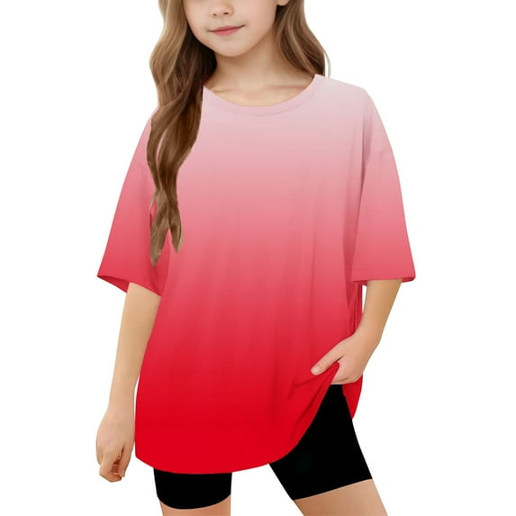 hengsof Kids Short Sleeve T Shirts Kids Summer Oversized Tops Casual Crewneck Basic Tees 5-15Y