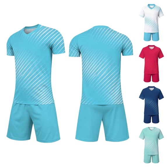 hengsof Kids Soccer Jersey Athletic Sports Shirt with Short Set Breathable Lightweight Training Uniform 4-14Y