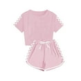 thumbnail image 1 of hengsof Kids Solid Color and Check Print Short Sleeve Set, Round Neck Top and Elastic Waist Shorts, Two Piece Casual Summer Outfit for Play, 1 of 2