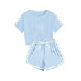 thumbnail image 1 of hengsof Kids Solid Color and Check Print Short Sleeve Set, Round Neck Top and Elastic Waist Shorts, Two Piece Casual Summer Outfit for Play, 1 of 7