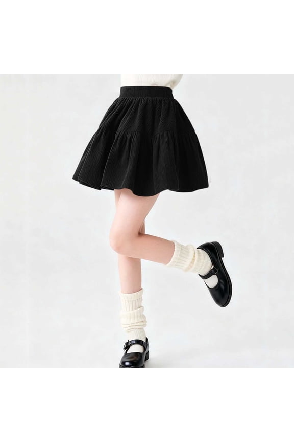 Kids Solid Pleated Skirt with Built In Shorts, Elastic Waist Academic Style A Line Skirt, School Uniform Skirt for Children Size 5-15 Years