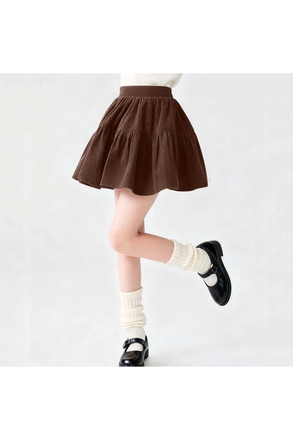 Kids Solid Pleated Skirt with Built In Shorts, Elastic Waist Academic Style A Line Skirt, School Uniform Skirt for Children Size 5-15 Years