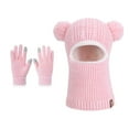 thumbnail image 1 of hengsof Kids Thick Knitted 3-Piece Set Bear Ears Beanie Hat Warm Gloves Toddler Winter Warm Face Mask Hat, 1 of 5