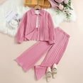 thumbnail image 1 of hengsof Kids Two Piece Fashionable Summer Suit, Girls Solid Color Long Sleeve Lapel Button Down Cardigan Shirt Elastic Waist Casual Pants Suit, Comfortable Loose Suit, 1 of 8