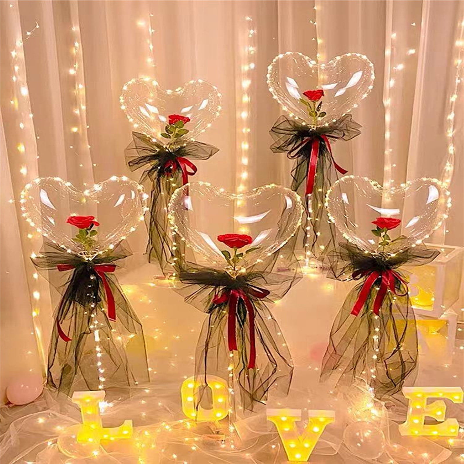 hengsof LED Luminous Balloon Pink Rose Bouquet Bobo Balloon for ...