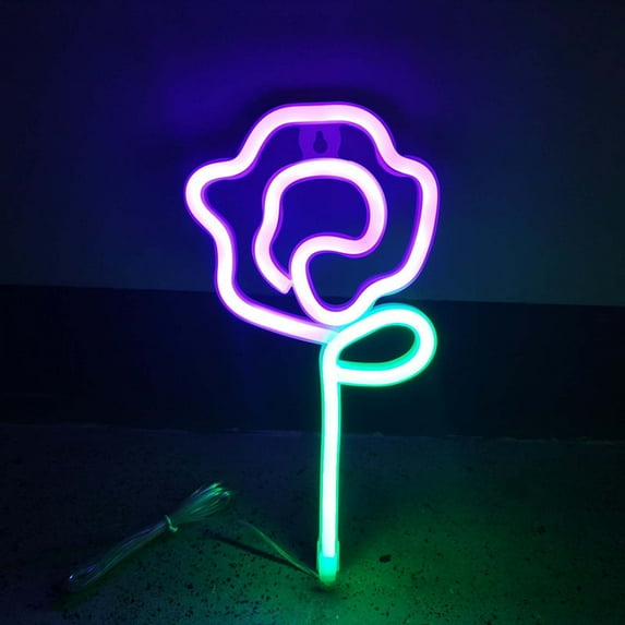 hengsof LED Neon Light, Pink Rose Flower Neon Sign USB Powered Wall Art Light, Neon Night Lights Home Decoration for Table Room Bedroom Party Wedding