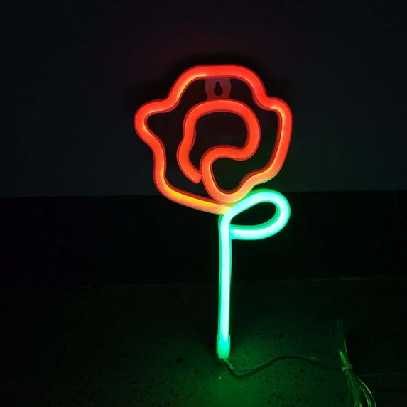 hengsof LED Neon Light, Pink Rose Flower Neon Sign USB Powered Wall Art Light, Neon Night Lights Home Decoration for Table Room Bedroom Party Wedding