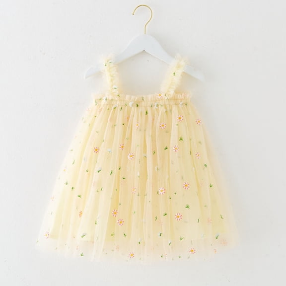 hengsof Layered Tulle Tutu Dress for Toddler Girls Sleeveless Floral Princess Skirt Set