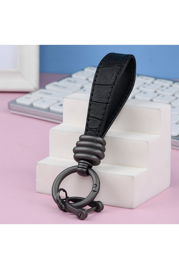 Leather Rope Car Key Pendant Threaded Men's High-grade Key Ring Sisal Pattern Leather Keychain Swimming Pool Accessories
