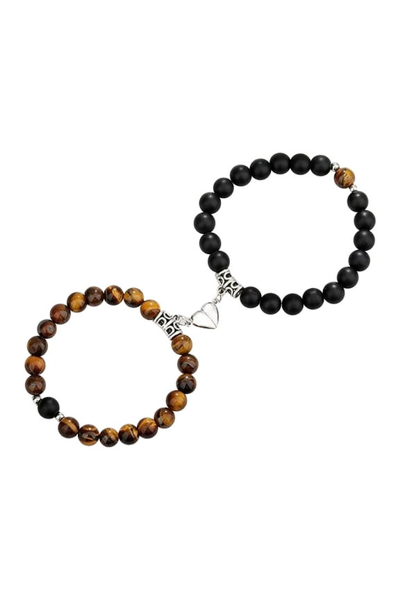 hengsof Magnetic Couple Bracelet Set Friendship Couple Long Distance Matching Bracelet Natural Beaded Bracelet Women Men for Graduation Valentine's Day Daily Gifts