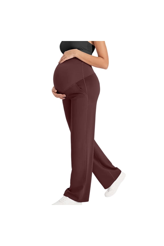 Maternity Pants Over The Belly Yoga Dress Work Pregnancy Pants Stretchy Lounge Wide Leg Trousers with Pockets