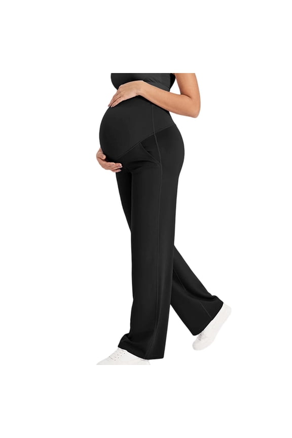 Maternity Pants Over The Belly Yoga Dress Work Pregnancy Pants Stretchy Lounge Wide Leg Trousers with Pockets