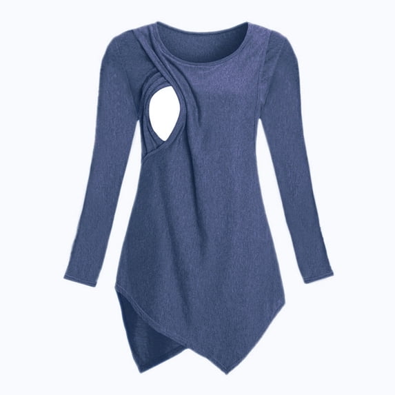 hengsof Maternity Rolled Long Sleeve Nursing Tops Tunic Blouses Breastfeeding
