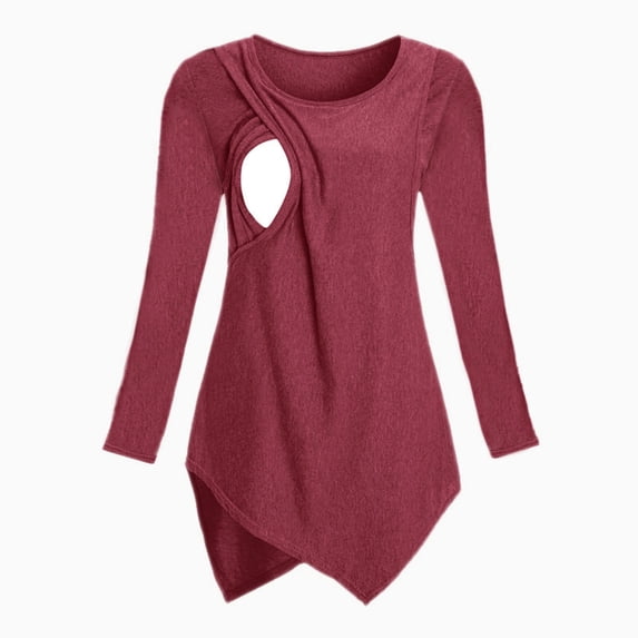 hengsof Maternity Rolled Long Sleeve Nursing Tops Tunic Blouses Breastfeeding