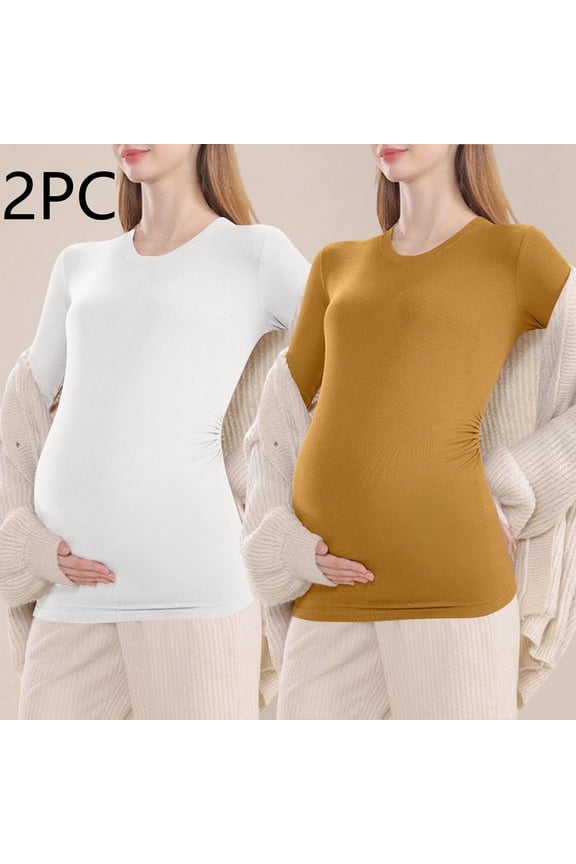 Maternity Shirt Long Sleeve Basic Top Ruch Sides Bodycon Tshirt for Pregnant Women