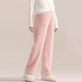 thumbnail image 1 of hengsof Maternity Solid Color Wide Leg Pants Soft Warm Fluffy Lounge Pants for Pregnant Women High Elastic Casual Winter Pajama Pants, 1 of 5
