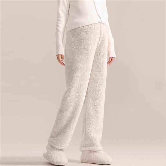 hengsof Maternity Solid Color Wide Leg Pants Soft Warm Fluffy Lounge Pants for Pregnant Women High Elastic Casual Winter Pajama Pants