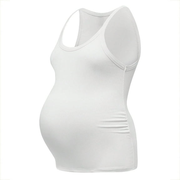 hengsof Maternity Tank Tops for Women Ruched Sleeveless Basic Tops Maternity Shirt Vest Pregnancy Tee